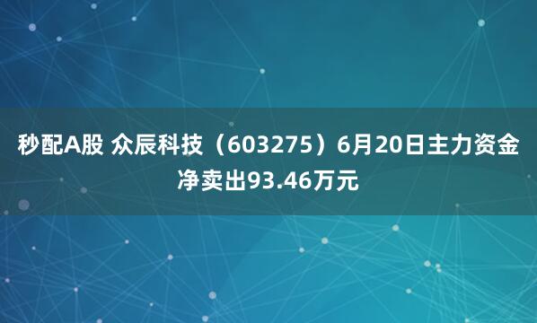 秒配A股 众辰科技（603275）6月20日主力资金净卖出93.46万元