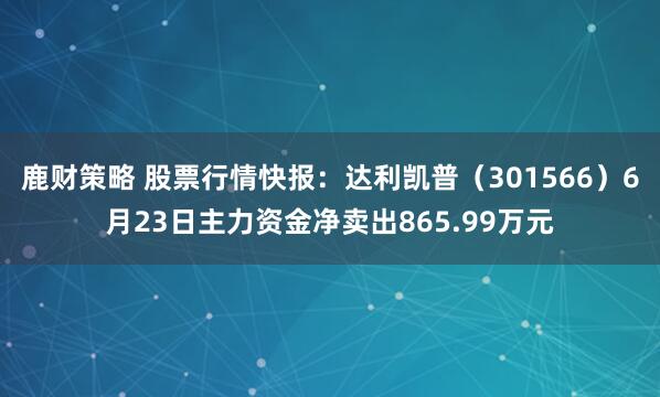 鹿财策略 股票行情快报：达利凯普（301566）6月23日主力资金净卖出865.99万元